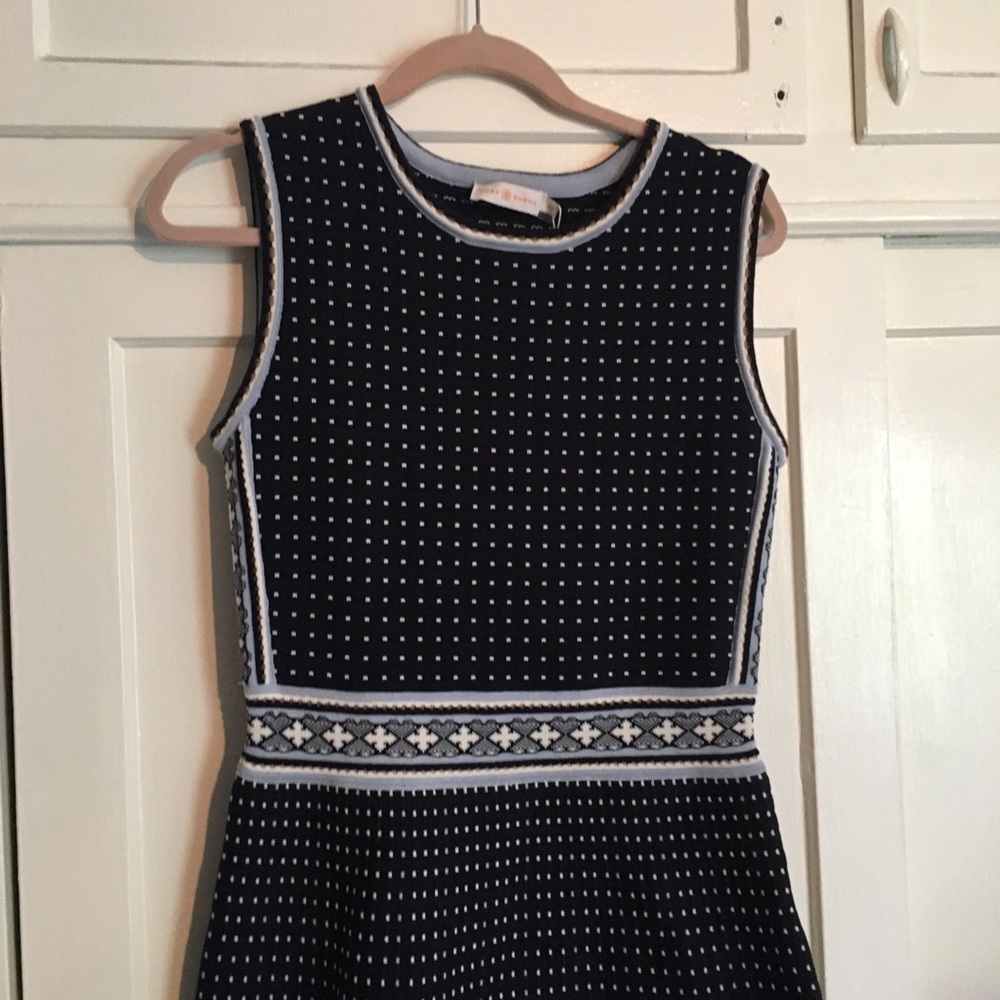 Tory Burch NWT Navy Mini Geo knit dress Sz SM new - Picture 8 of 16